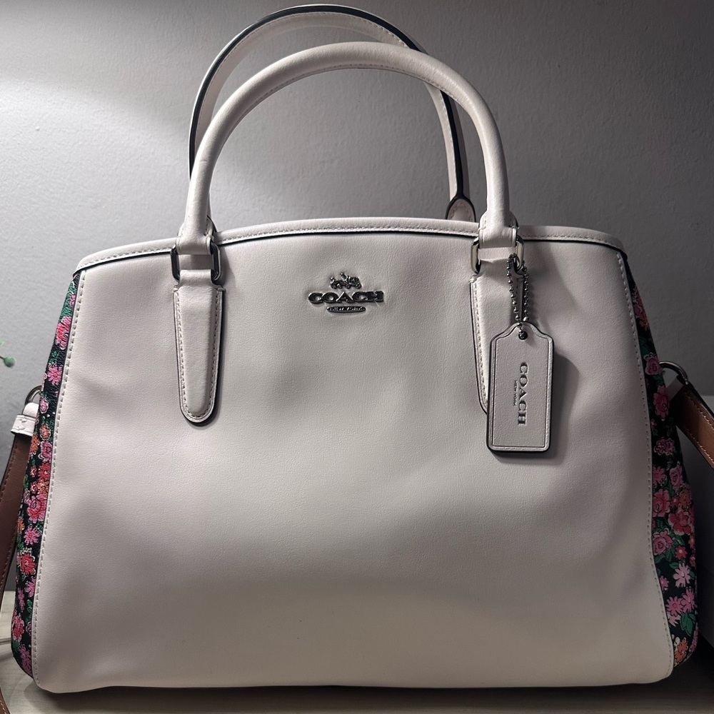 Coach Margo Chalk White with Pink Floral Detail Satchel Crossbody Bag - Picture 3 of 11